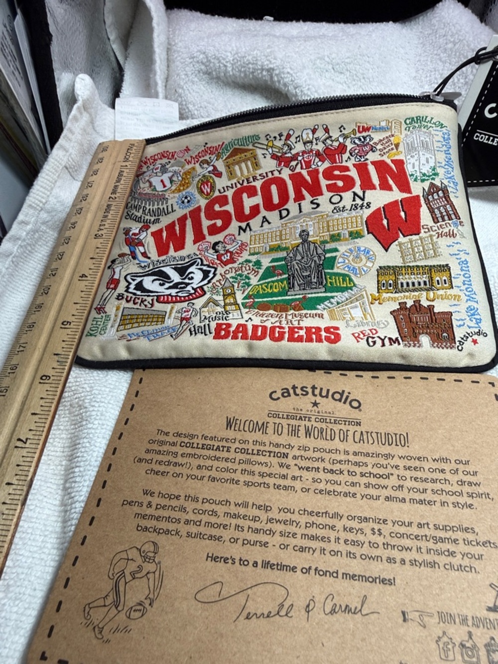 Catstudio Wisconsin Madison Badgers Canvas Zip Pouch - Cream